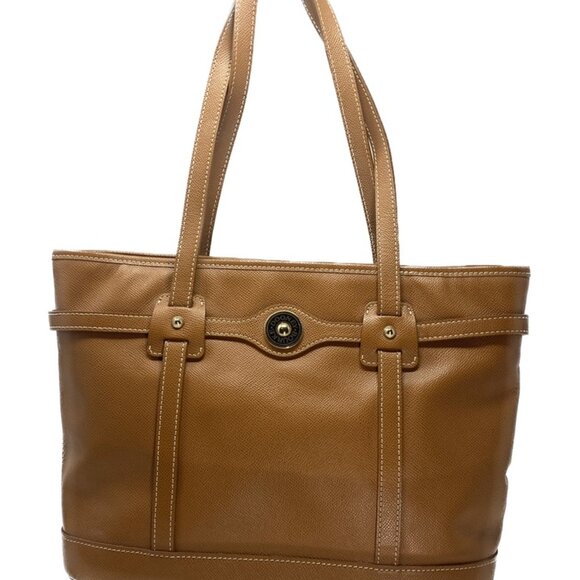 Dooney & Bourke Davis Leather Logo Lock Tote Bag - Brown with Red Interior - Picture 5 of 15